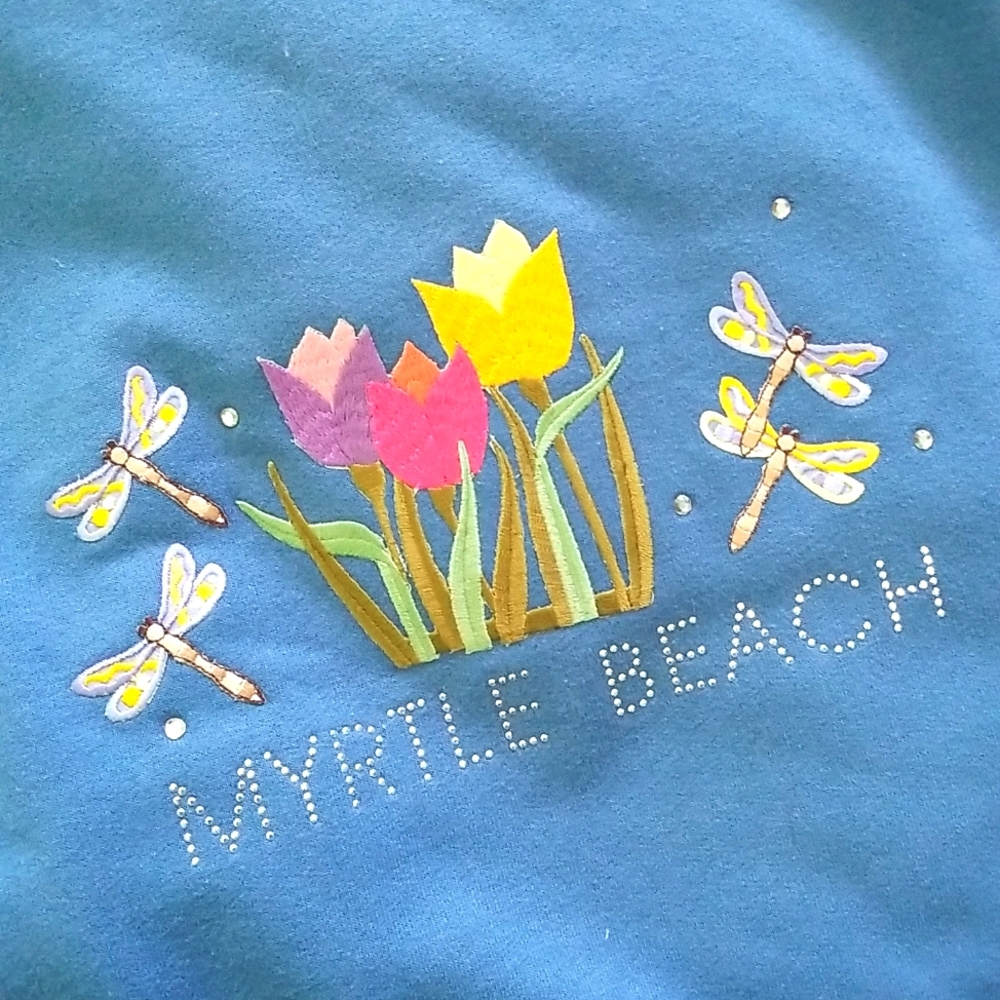 Myrtle Beach Coastal Grandma Tulips Dragongly sweatshirt Hanes Large